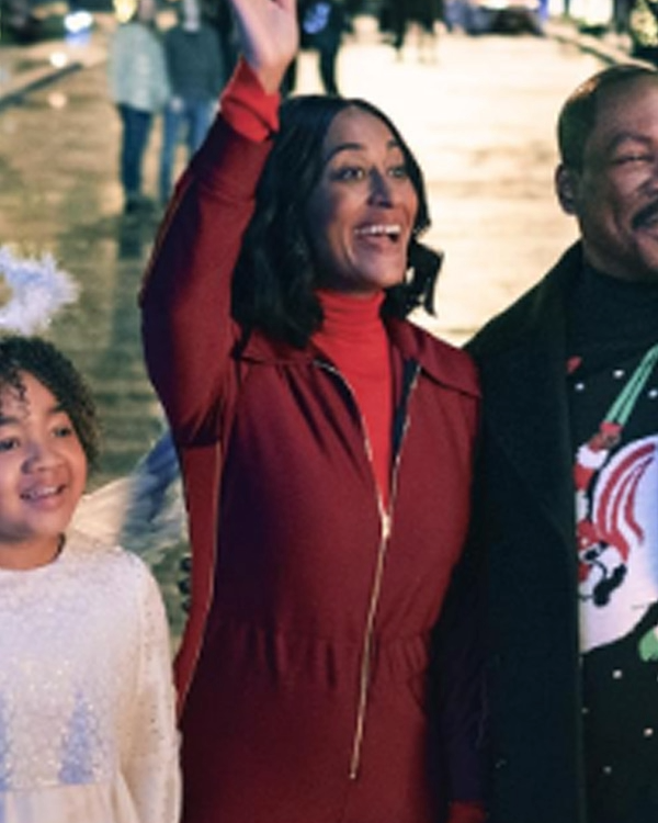 Candy Cane Lane 2023 Tracee Ellis Ross Maroon Jumpsuit