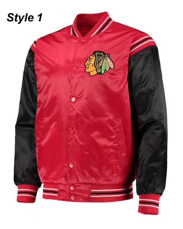 Chicago Blackhawks Red and Black Satin Varsity Jacket