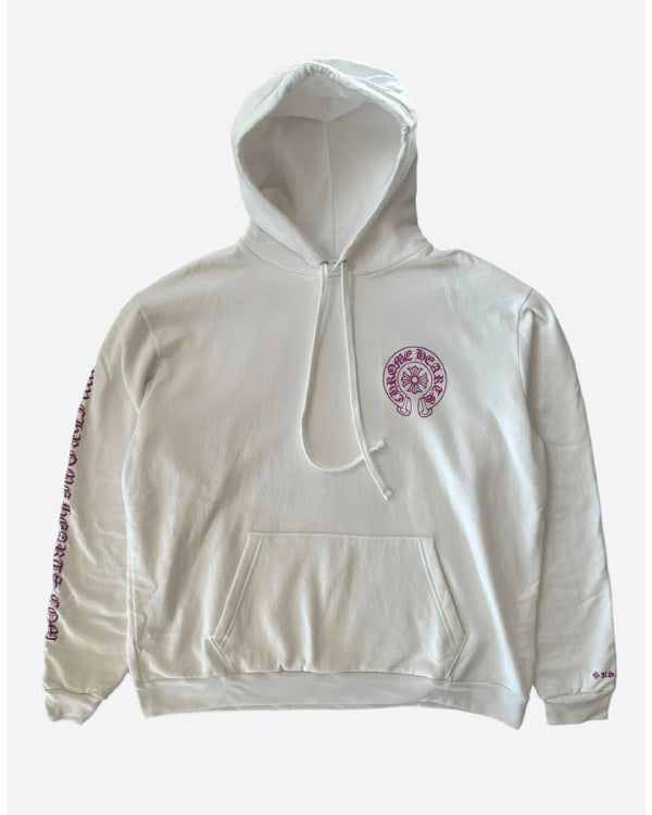 Chrome Hearts White & Pink Glitter Horseshoe Logo Hoodie