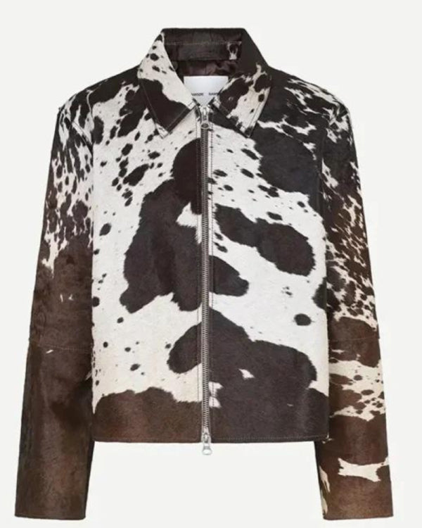 Cowhide Classic Brown And White Leather Jacket