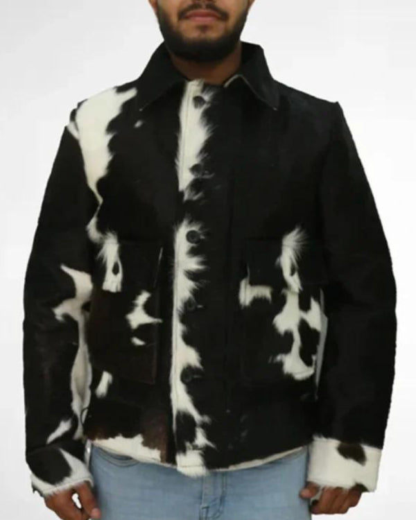 Cowhide Fur Black And White Leather Jacket