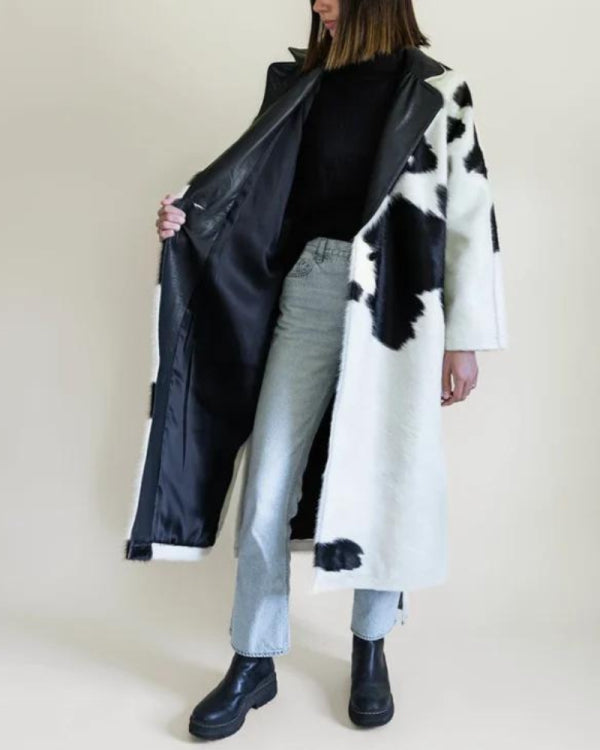 Cowhide Fur Black And White Trench Coat