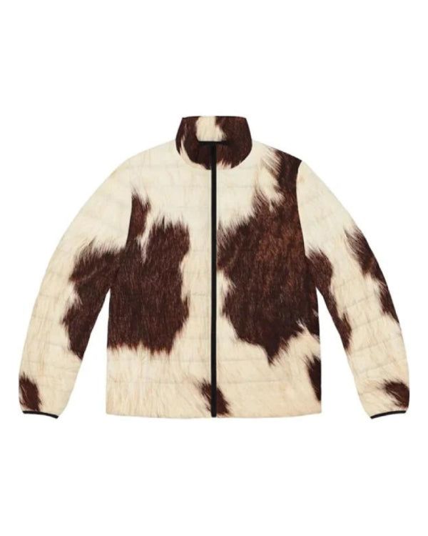 Cowhide Fur Print Puffer Jacket