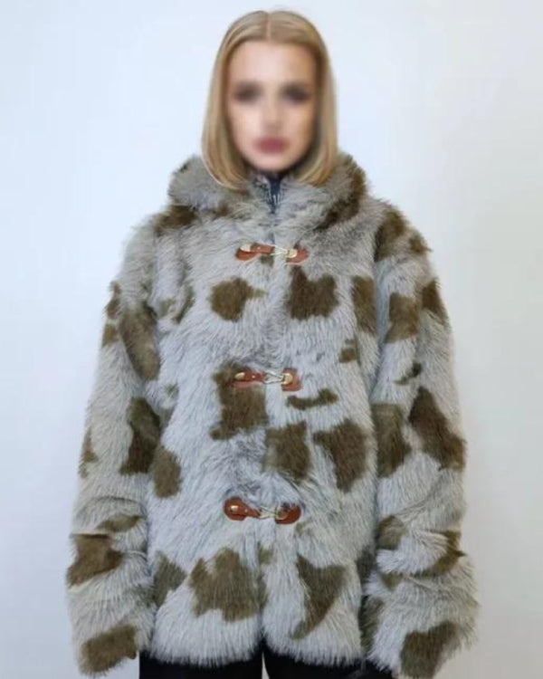 Cowhide Grey And Green Fur Jacket