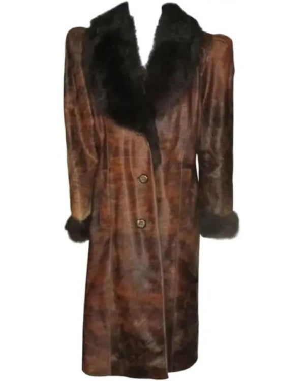 Cowhide Unique Brown Leather Fur Coat