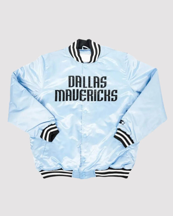 Dallas Mavericks Light Blue Satin Varsity Jacket