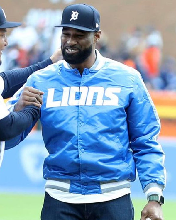 Detroit Lions Calvin Johnson Blue Varsity Jacket