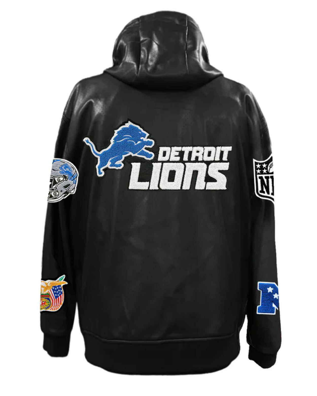 Detroit Lions Lightweight Black Vegan Zip-up Hooded Jacket