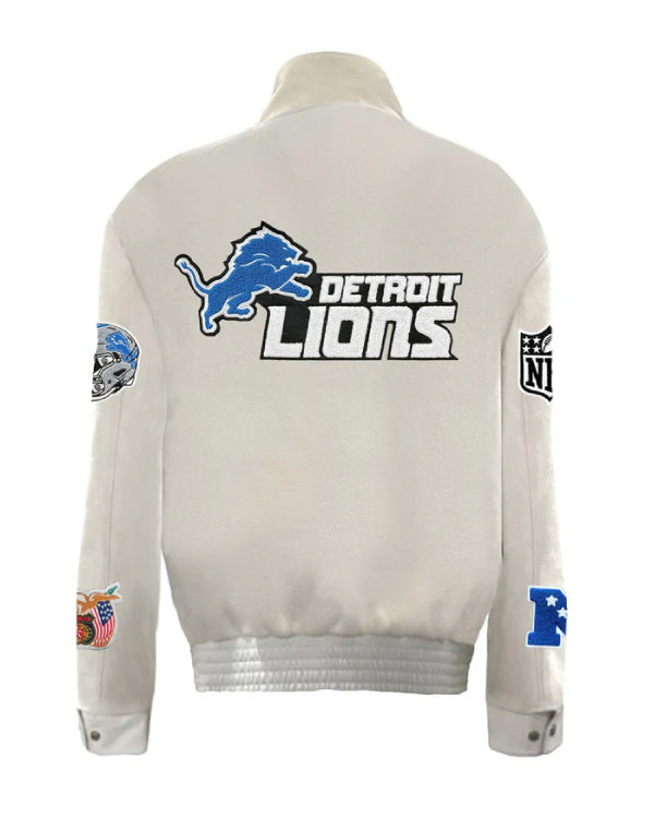 Detroit Lions White Wool & Leather Varsity Jacket