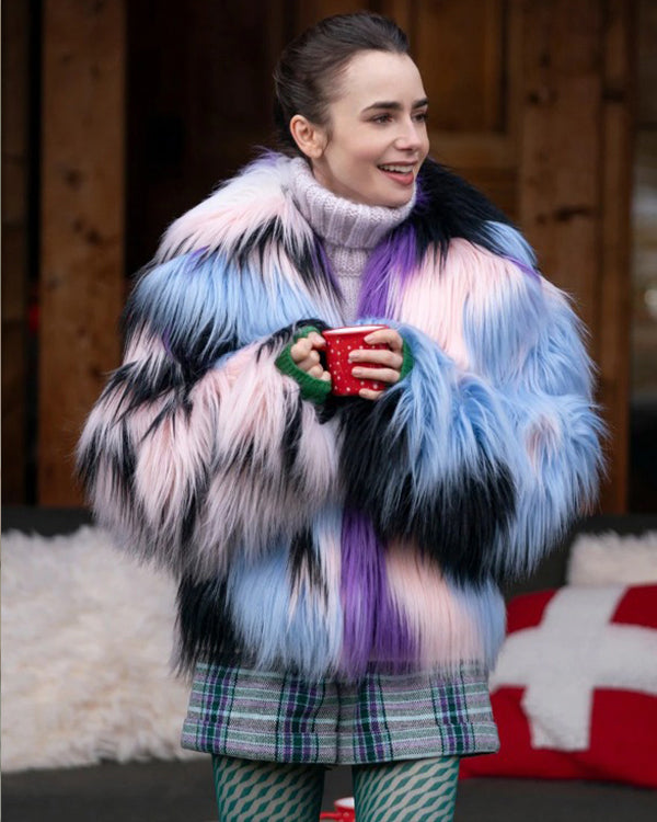 Emily In Paris S04 Lily Collins Multi Fur Coat