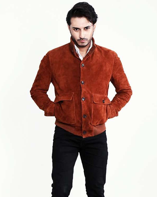 Ethan Brown Suede Bomber Jacket