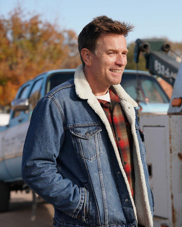 Bleeding Love 2024 Ewan McGregor Shearling Denim Jacket