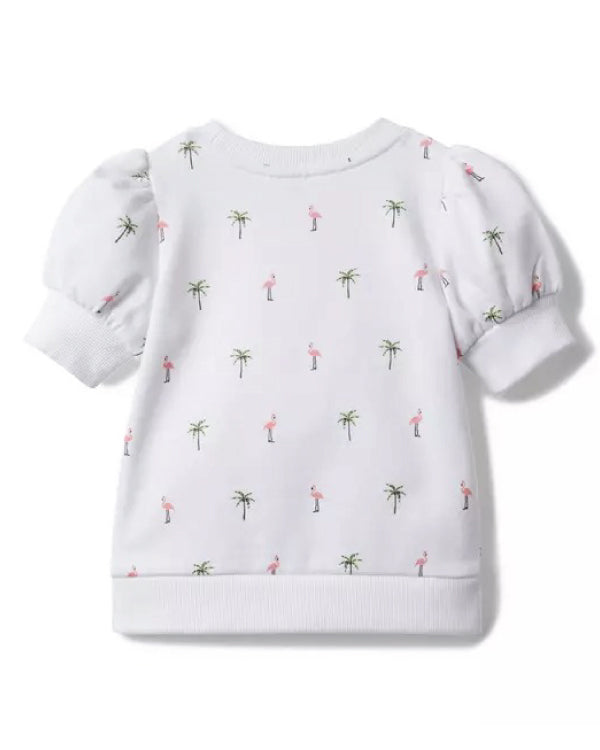 Flamingo Palm Puff Sleeve Sweatshirt