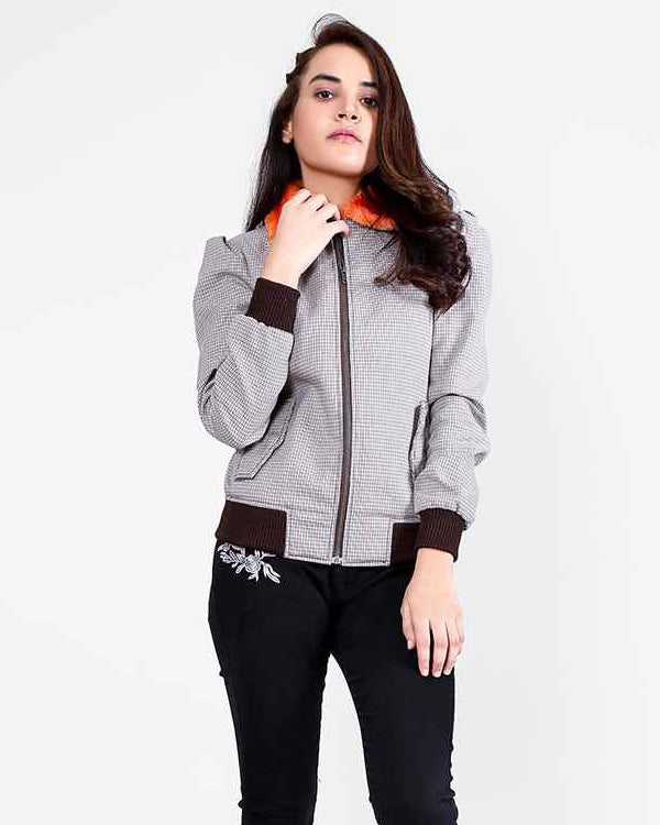 Flashback Grey Fabric Bomber Jacket