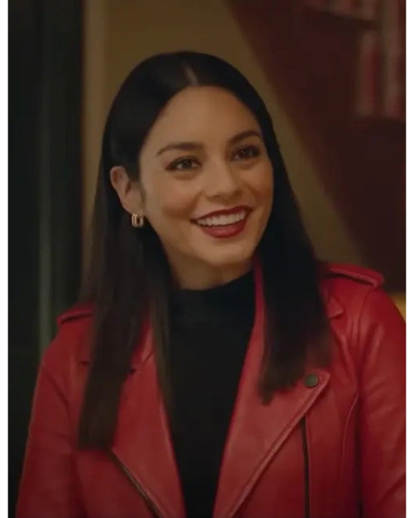 French Girl 2024 Vanessa Hudgens Red Leather Jacket