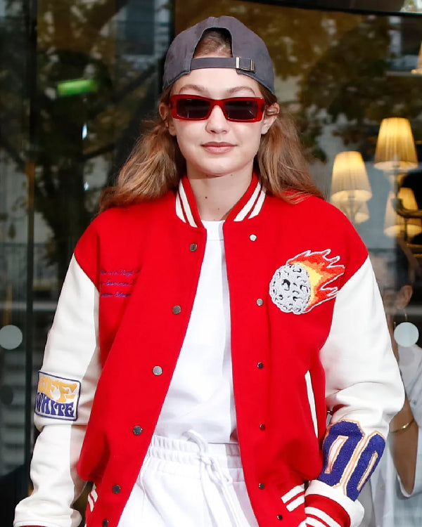 Gigi Hadid Red And White Varsity Jacket