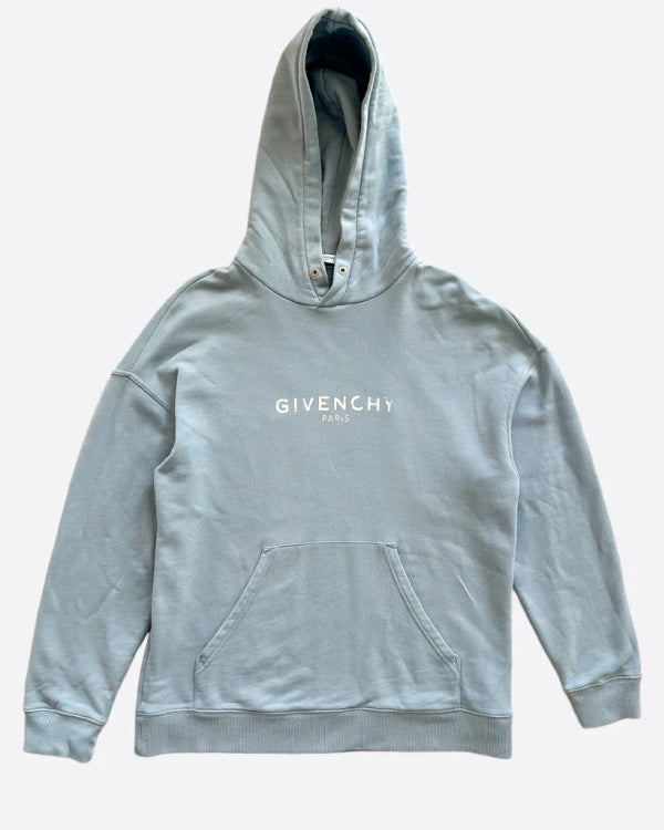 Givenchy Blue & White Distressed Logo Hoodie