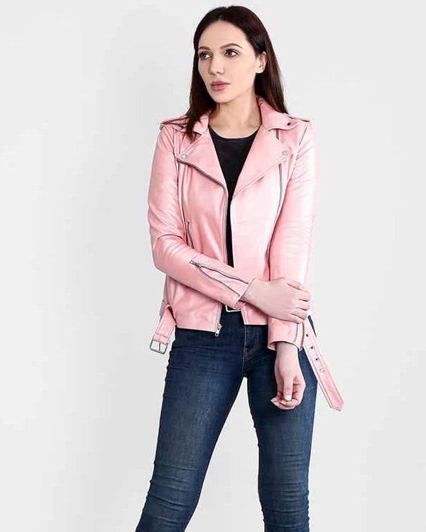 Haley Rey Pink Leather Biker Jacket