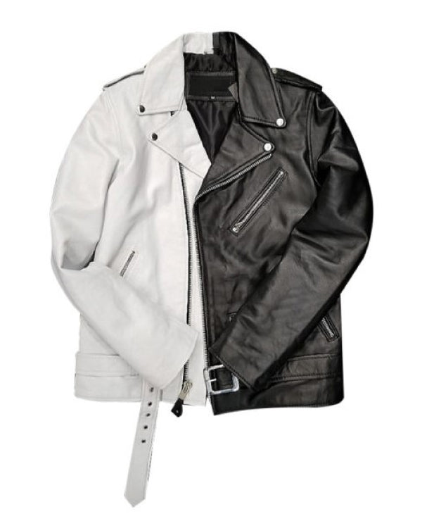 Half Black Half White Biker Leather Jacket