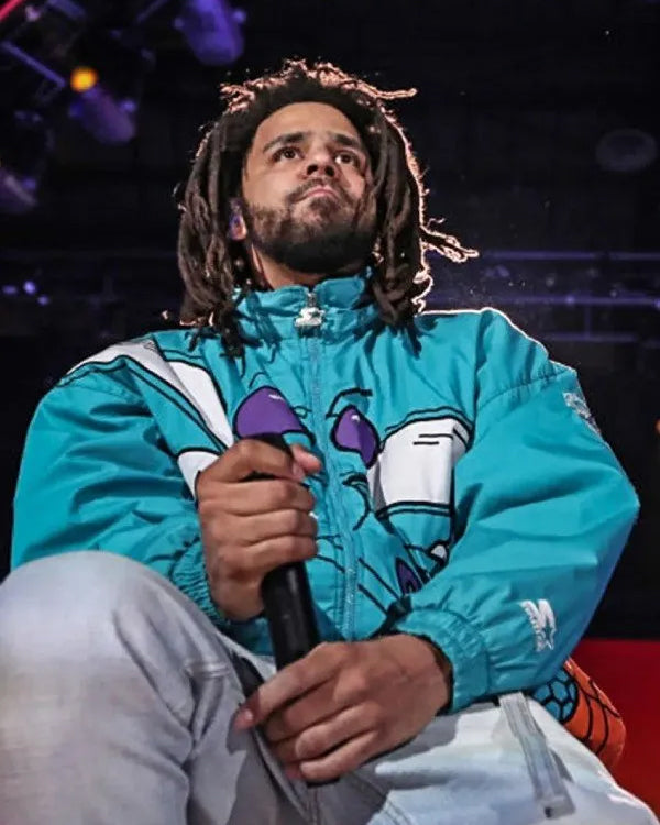 J. Cole 90s Char­lotte Hor­nets Blue Hooded Jack­et