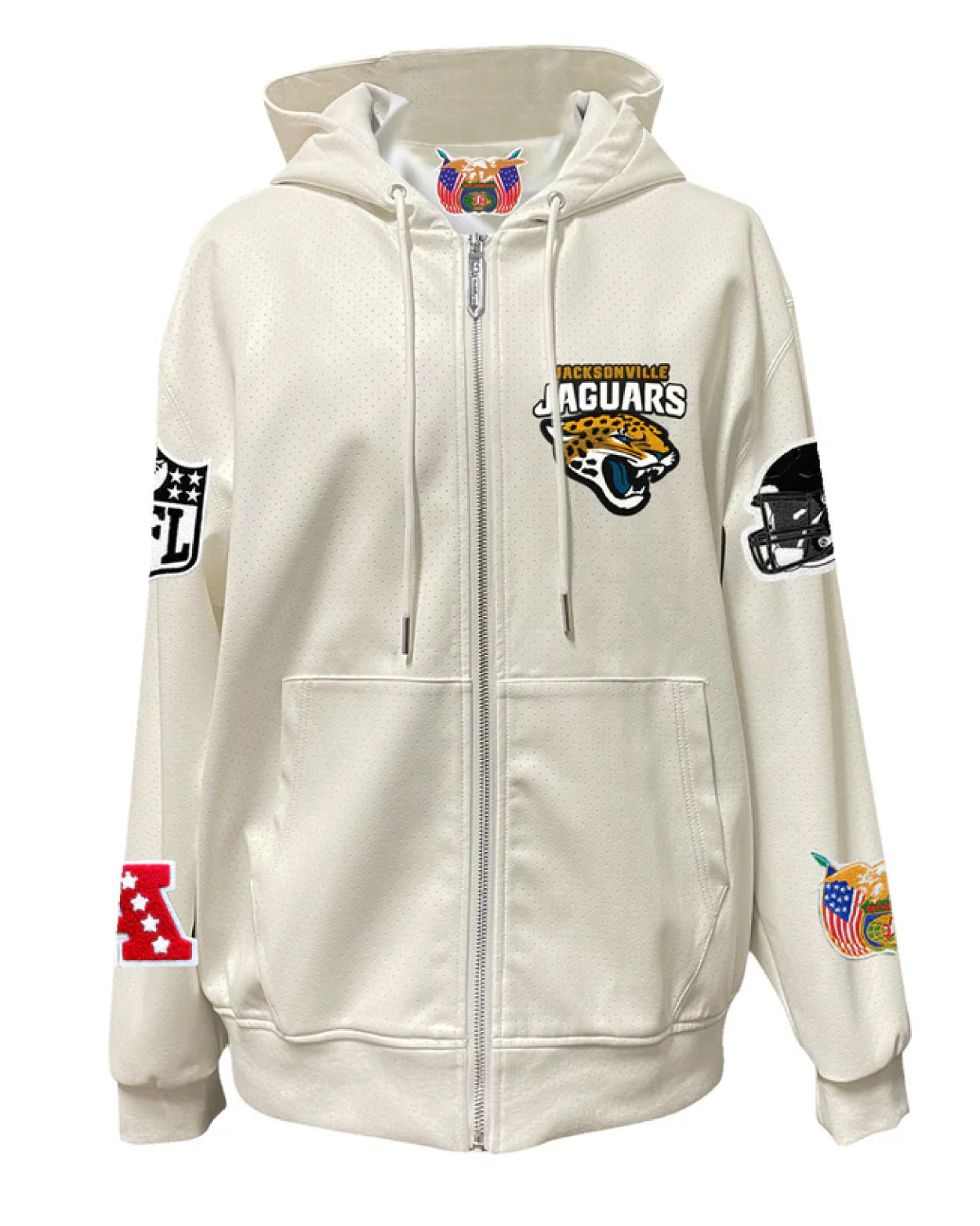 Jacksonville Jaguars Lightweight White Vegan Zip-up Hooded Jacket