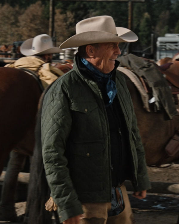 John Dutton Yellowstone Season 4 Kevin Costner Green Quilted Jacket