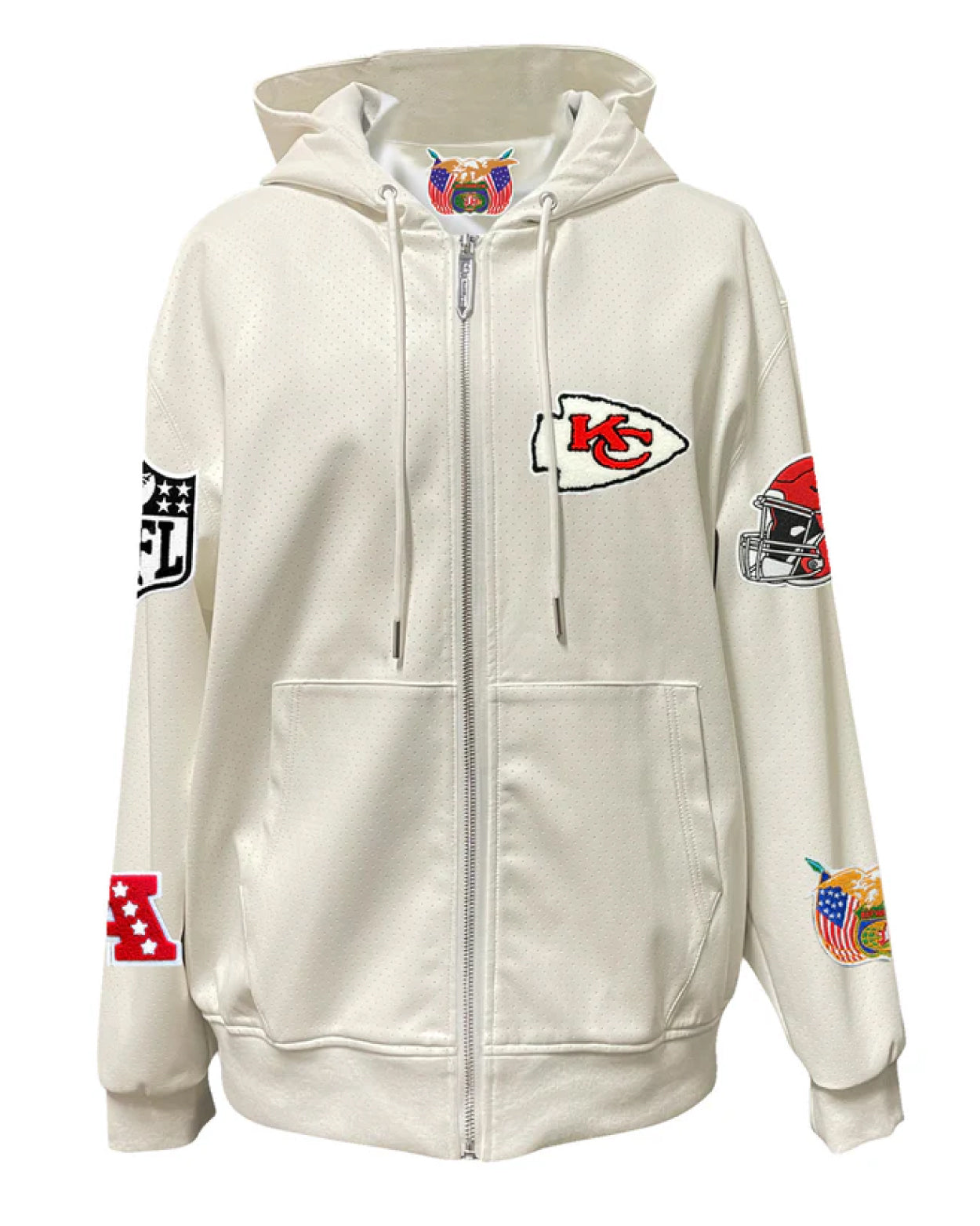 Kansas City Chiefs Lightweight White Vegan Zip-up Hooded Jacket