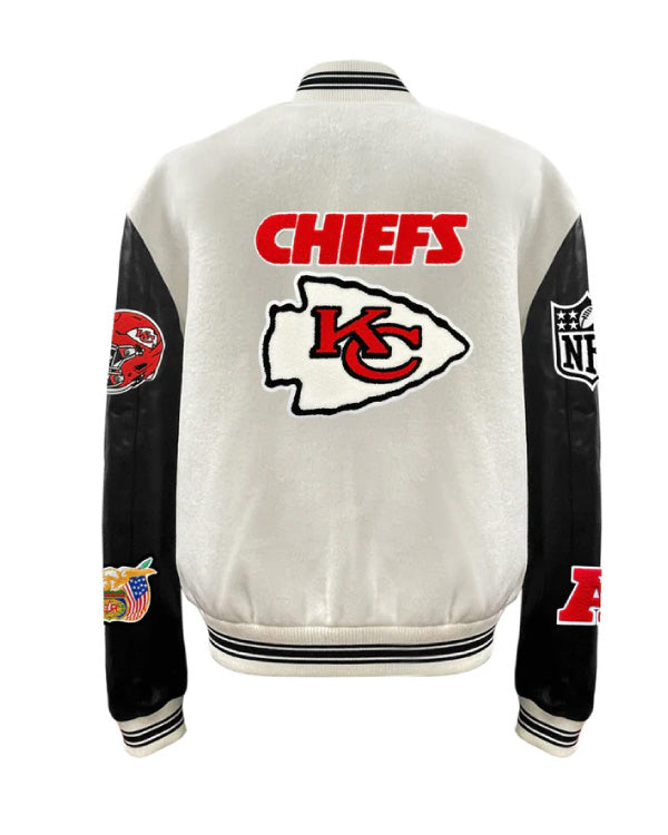 Kansas City Chiefs Off-White/Black Wool & Leather Varsity Jacket