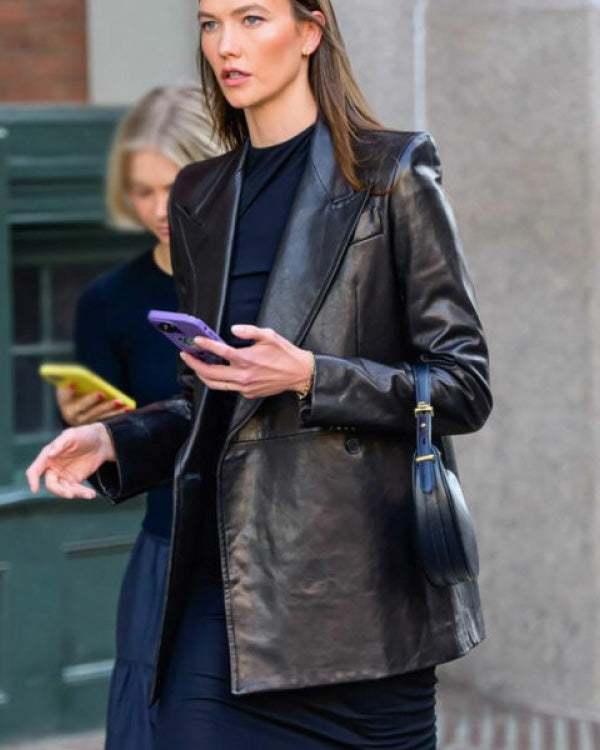 Karlie Kloss Black Leather Blazer