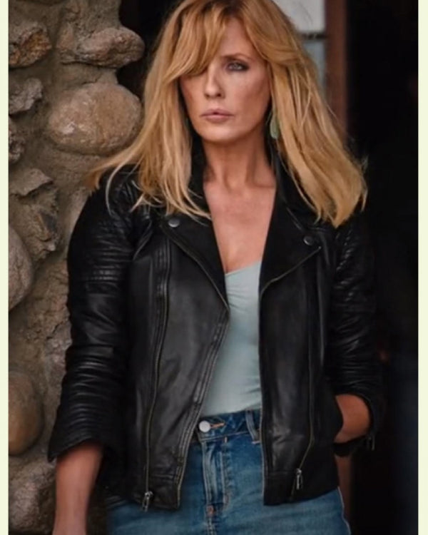 Kelly Reilly Yellowstone Season 4 Beth Dutton Black Leather Jacket