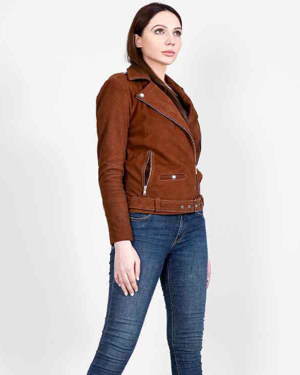 Kelsee Brown Suede Biker Jacket