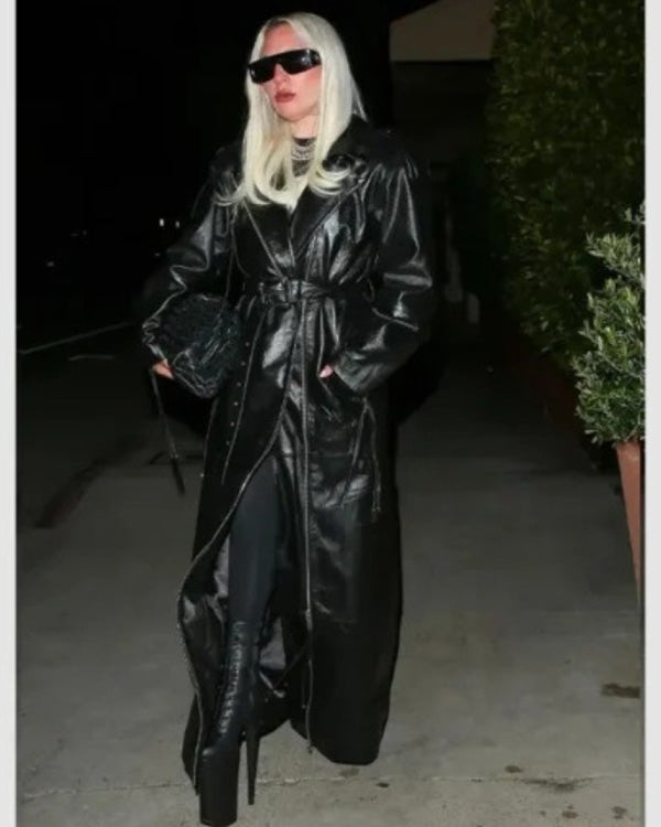 Lady Gaga Retrofete Fall 2024 Leather Trench Coat