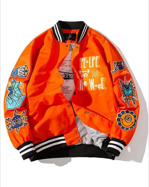 Leora Toy Orange Hip Hop Varsity Jacket