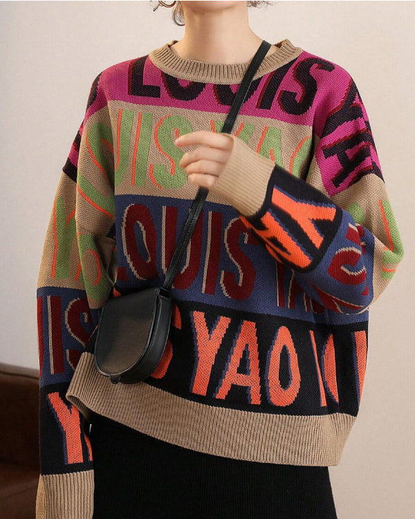 Letter Pattern Drop Shoulder Sweater