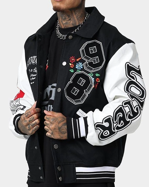 Loiter Flaws & Sins Black White Varsity Jacket