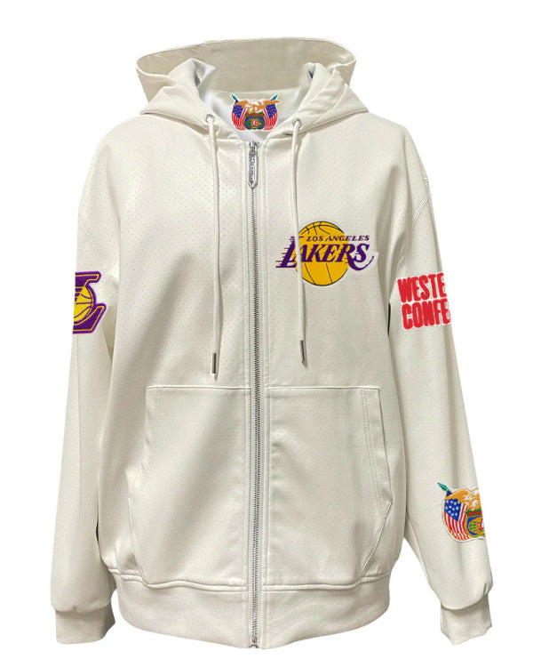 Los Angeles Lakers Lightweight Vegan White Zip-up Hooded Jacket