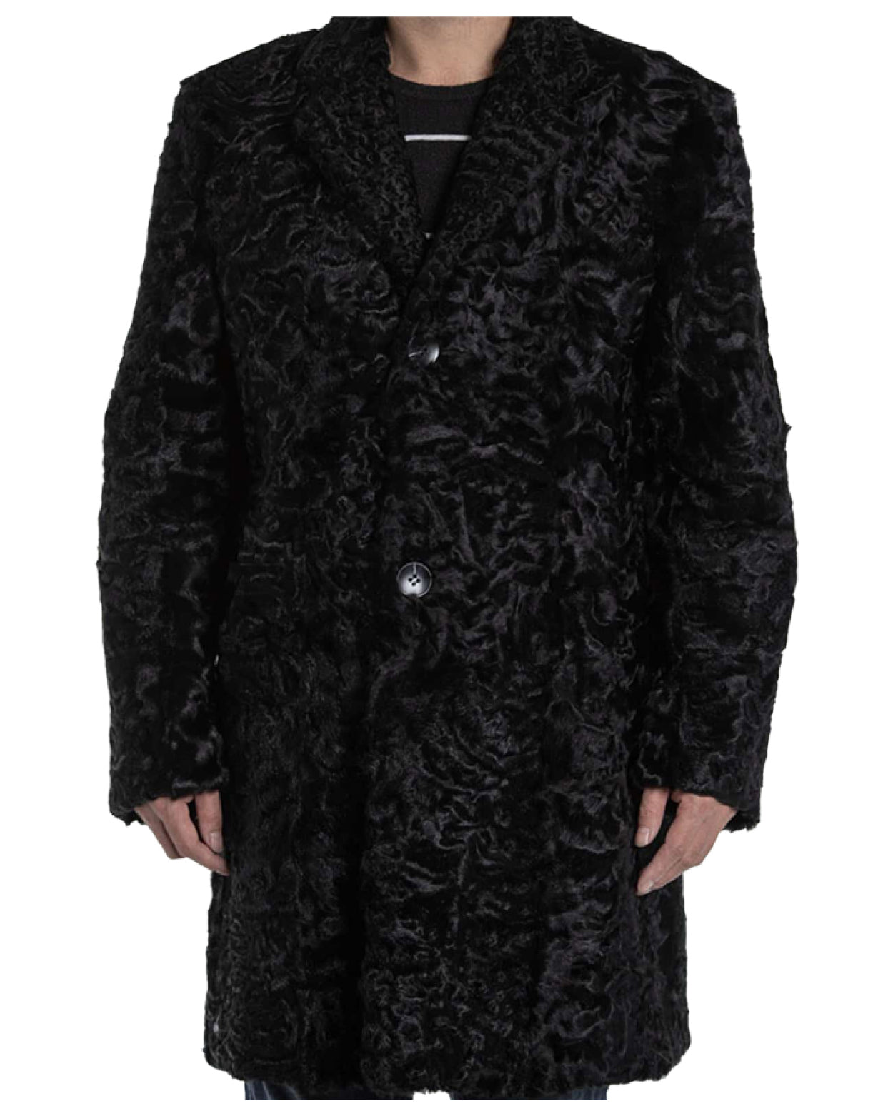 Men’s Persian Lamb Fur Mid Length Black Coat