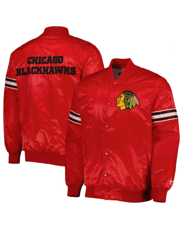 Men's Starter Red Chicago Blackhawks Pick & Roll Satin Full-Snap Varsity Jacket