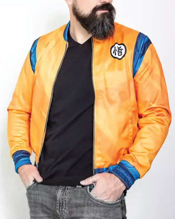 Mens Goku Anime Orange Bomber Jacket