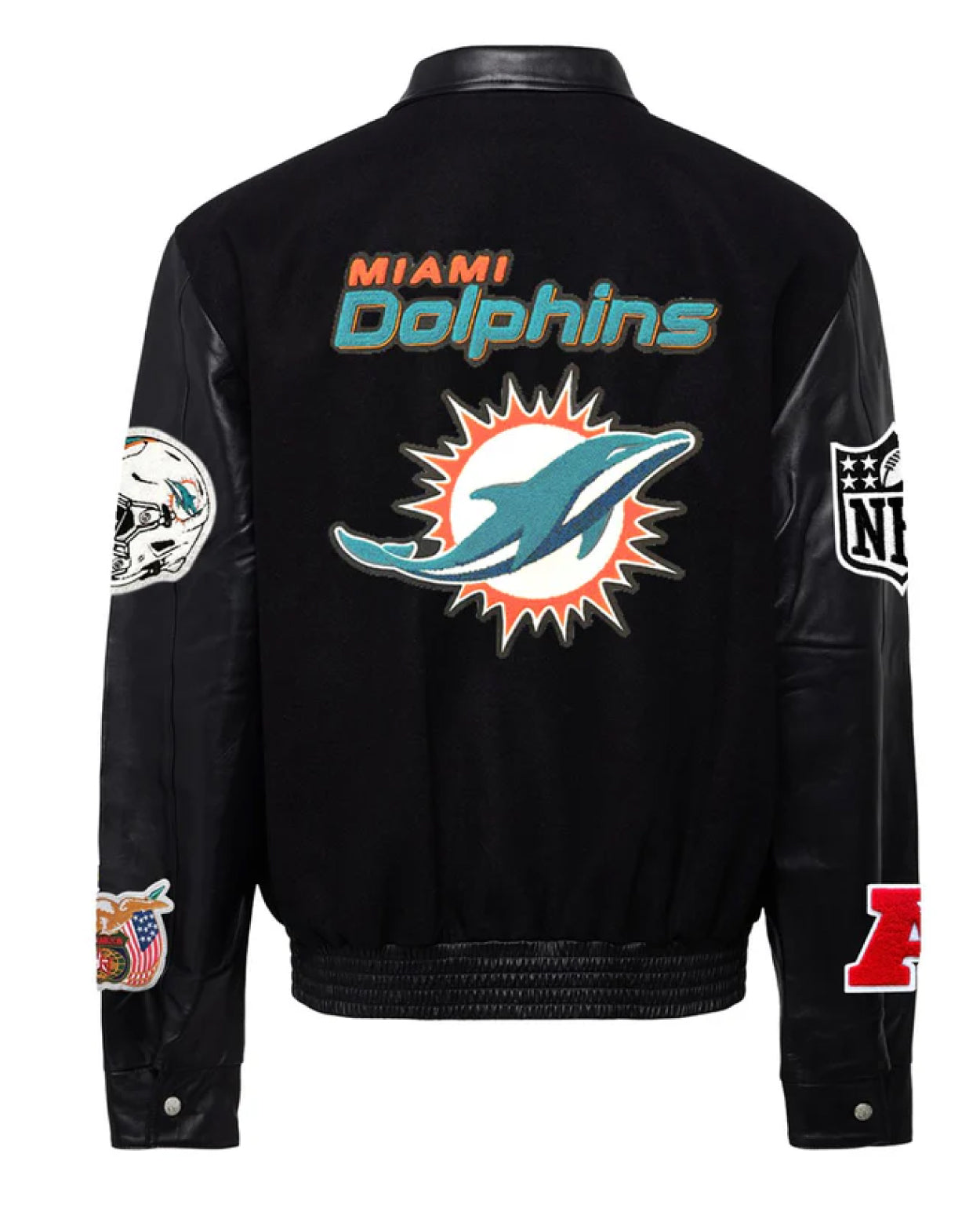 Miami Dolphins Black/black Wool & Leather Jacket