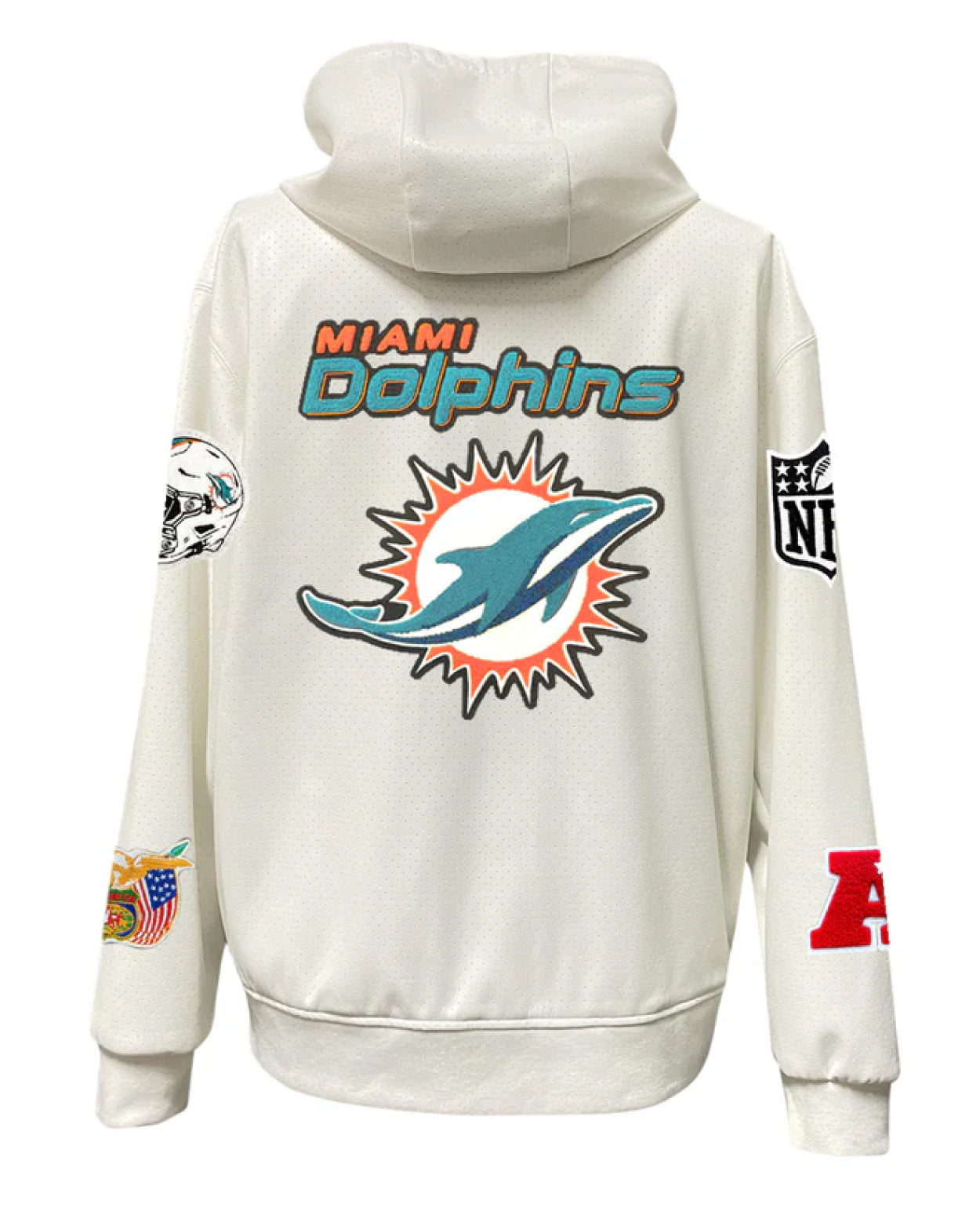 Miami Dolphins Lightweight White Vegan Zip-up Hooded Jacket