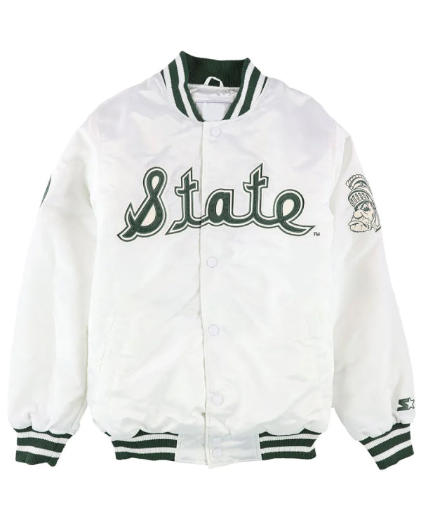 Michigan State Spartans White Varsity Satin Jacket