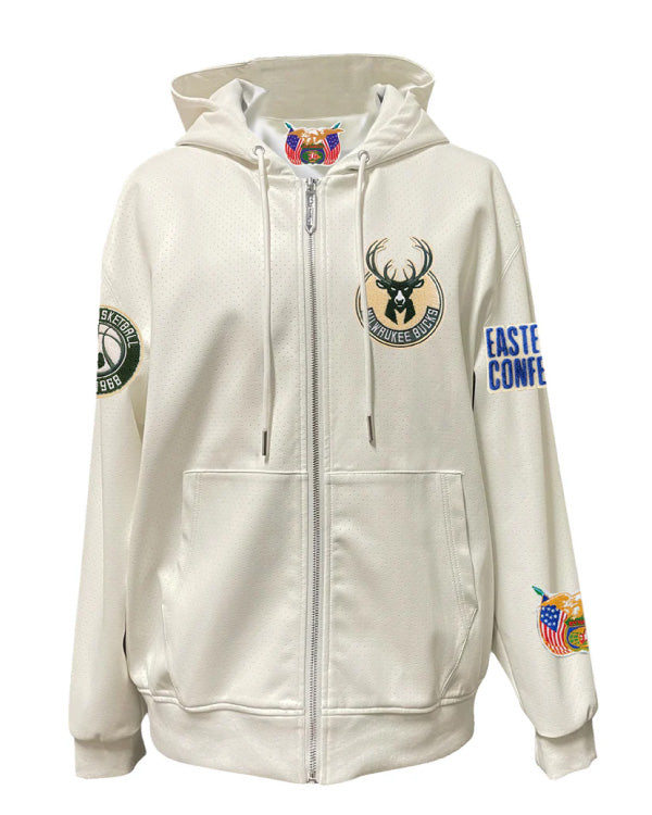 Milwaukee Bucks Lightweight Vegan White Zip-up Hooded Jacket