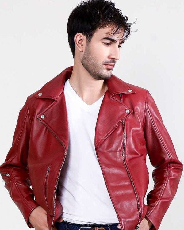 Mystical Red Leather Biker Jacket