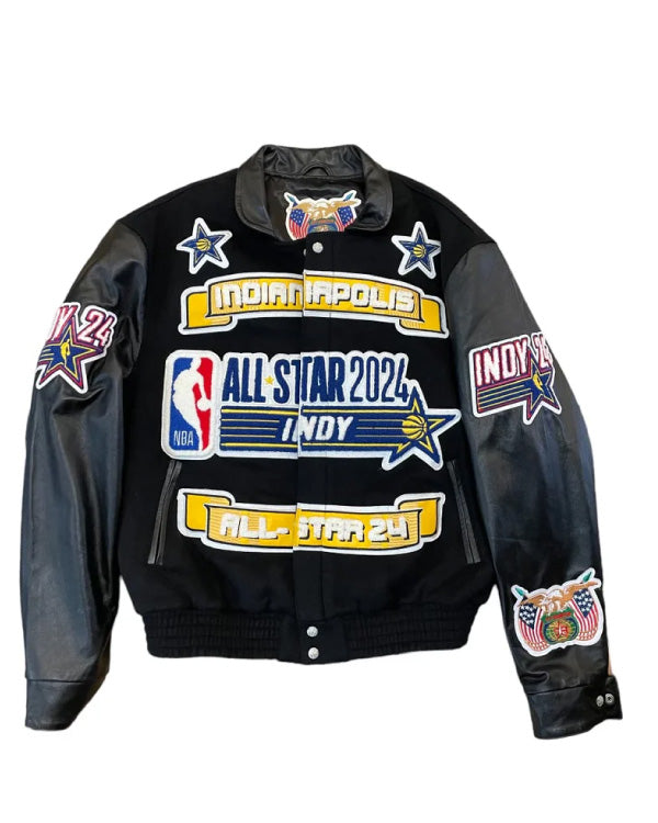 NBA All-star Indianapolis Black Wool & Leather Jacket