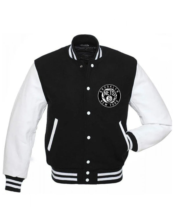 NBA Brooklyn Nets Letterman Black and White Jacket