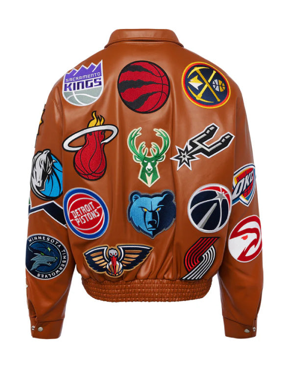 NBA Collage Camel Vegan Leather Jacket