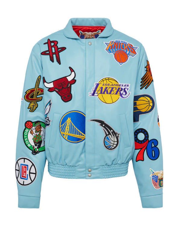 NBA Collage Carolina Blue Vegan Leather Jacket