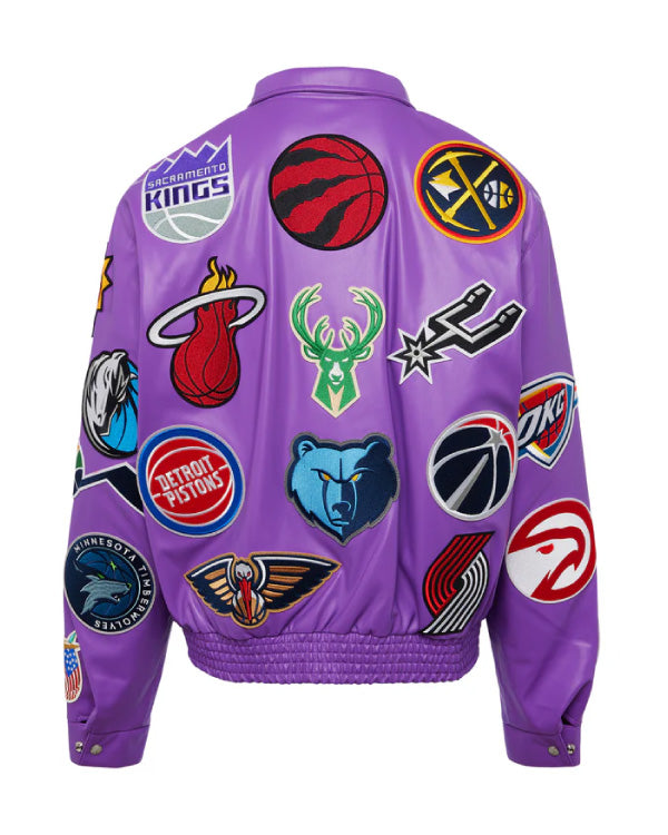 NBA Collage Purple Vegan Leather Jacket