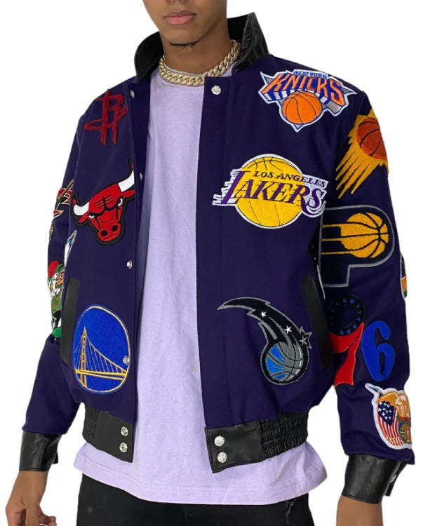 NBA Collage Purple Wool & Leather Jacket